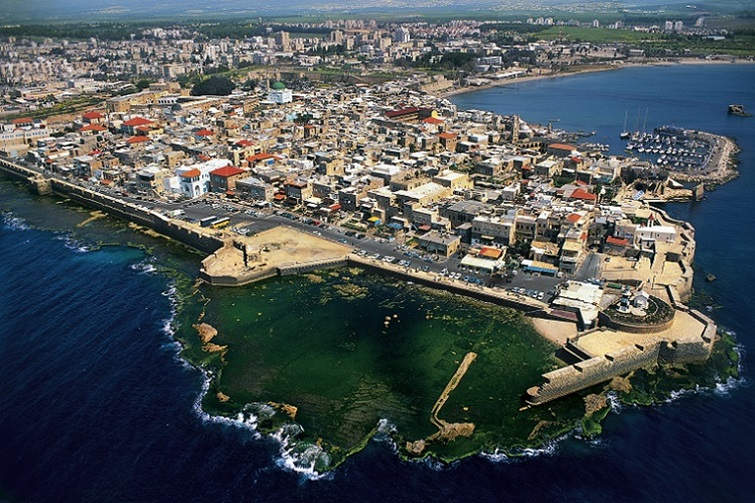 AERIAL VIEW OF ACRE aerial view of akko in israel