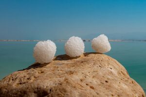 salt balls on a rock dead sea israel